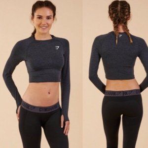 Gymshark Seamless Long Sleeve Crop Top - Black Marl - Small